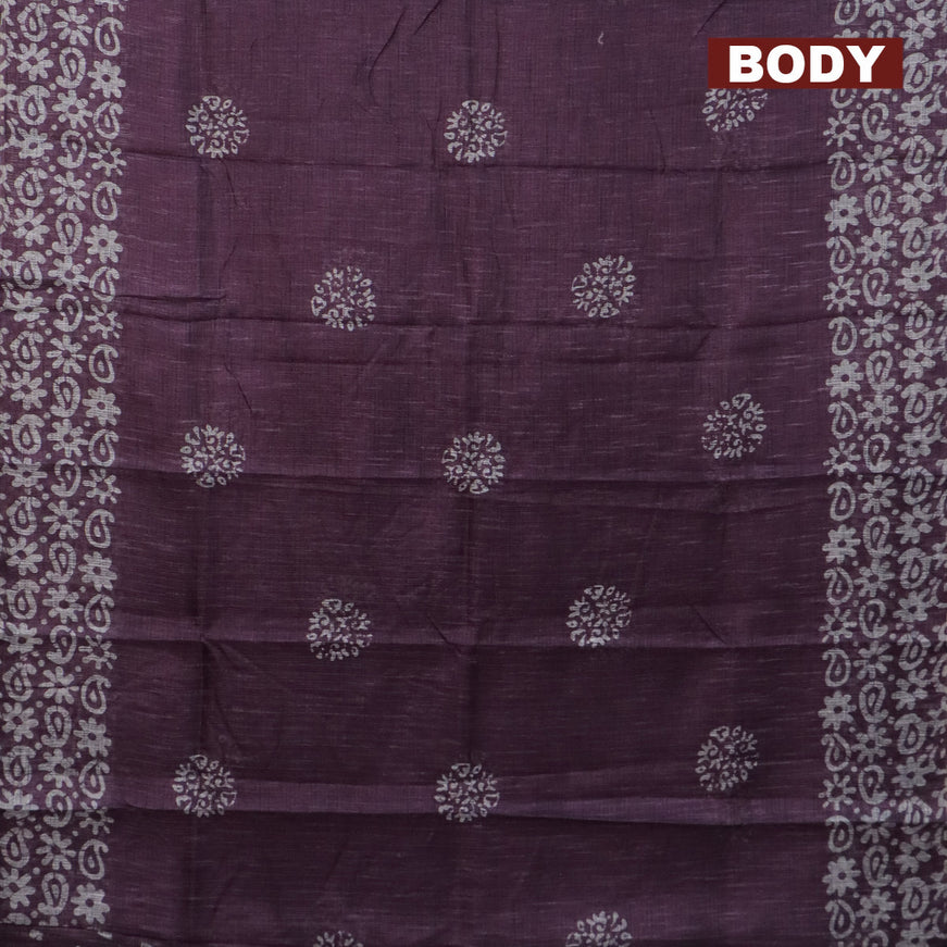 Jute cotton saree purple shade with batik butta prints and printed border