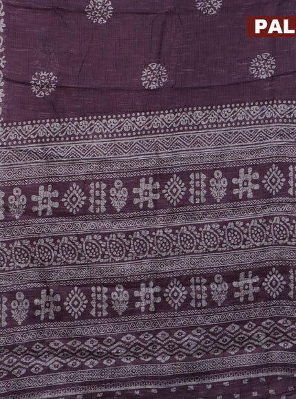 Jute cotton saree purple shade with batik butta prints and printed border