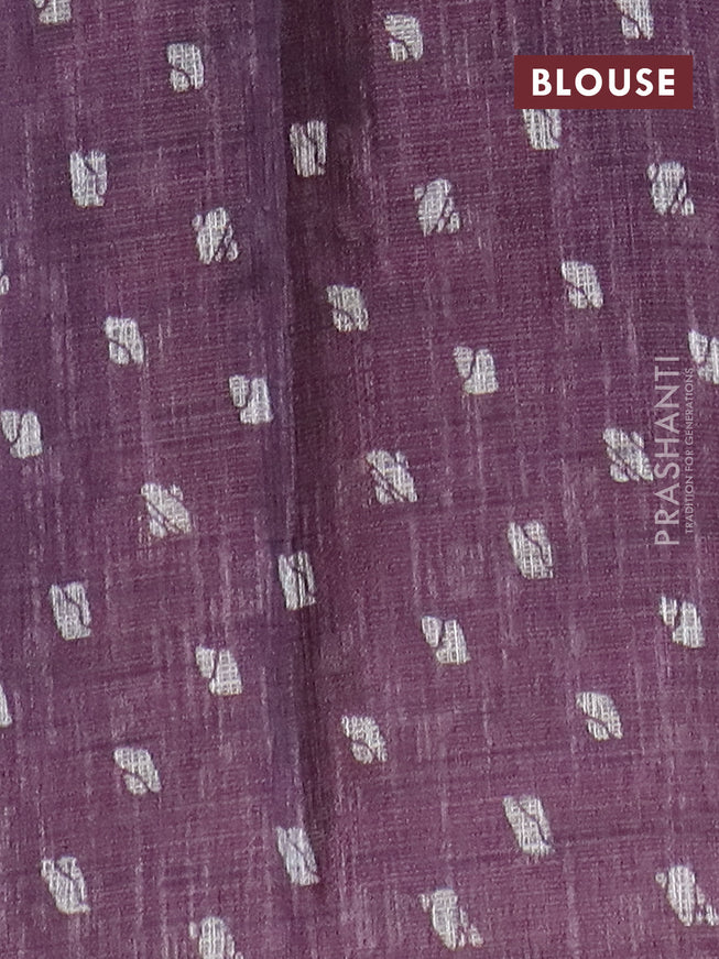 Jute cotton saree purple shade with batik butta prints and printed border