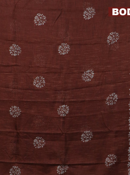 Jute cotton saree rust shade with batik butta prints and printed border