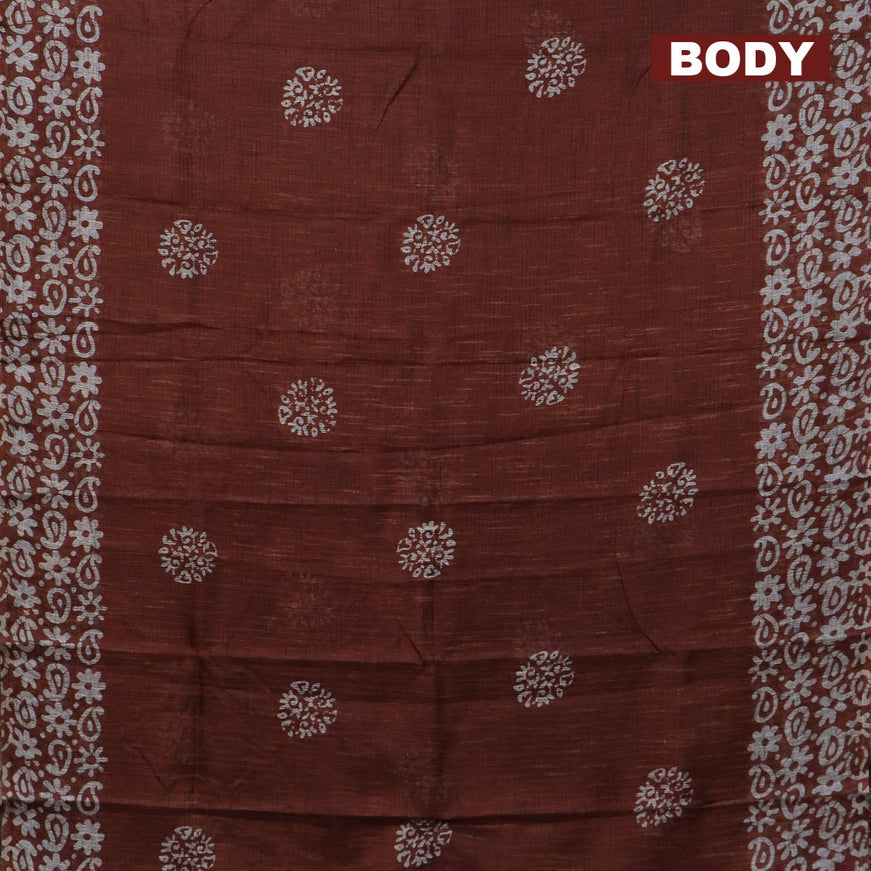 Jute cotton saree rust shade with batik butta prints and printed border