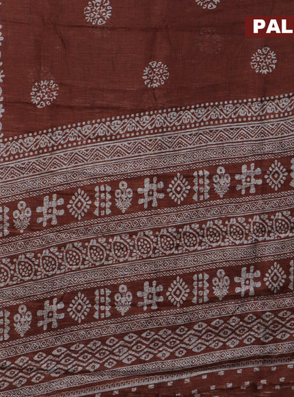 Jute cotton saree rust shade with batik butta prints and printed border