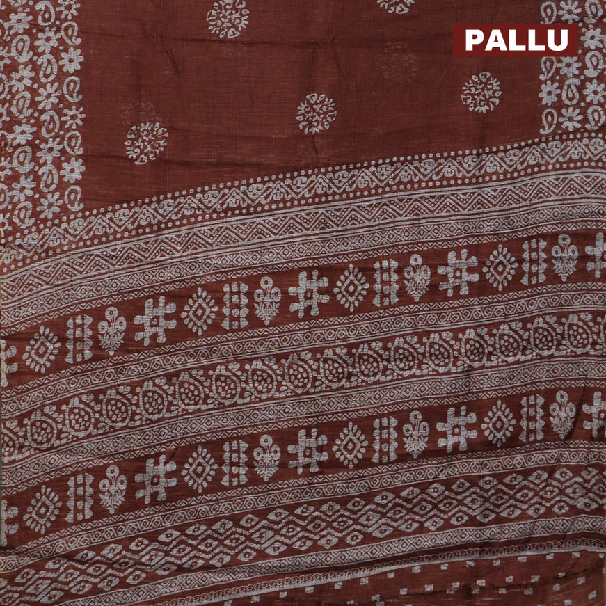 Jute cotton saree rust shade with batik butta prints and printed border