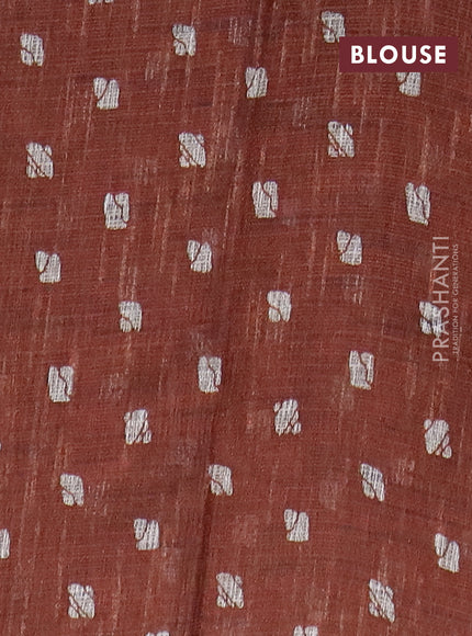 Jute cotton saree rust shade with batik butta prints and printed border