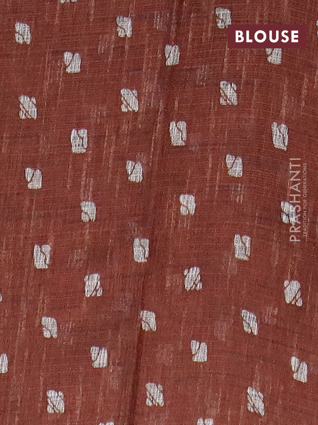 Jute cotton saree rust shade with batik butta prints and printed border