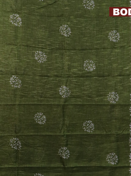 Jute cotton saree green with batik butta prints and printed border