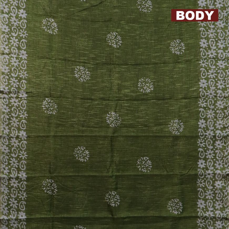 Jute cotton saree green with batik butta prints and printed border