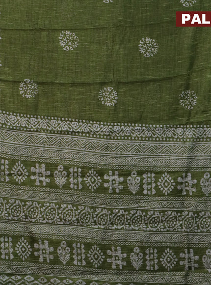 Jute cotton saree green with batik butta prints and printed border