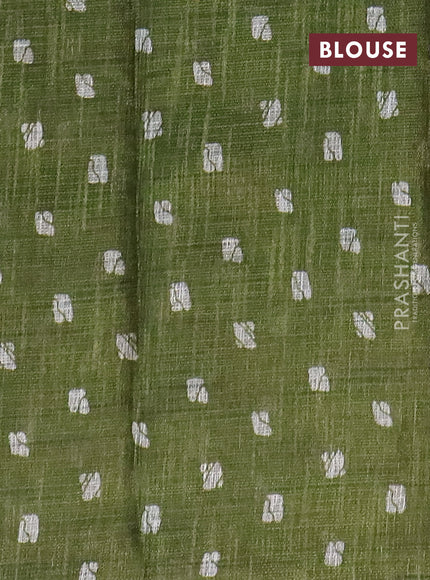 Jute cotton saree green with batik butta prints and printed border