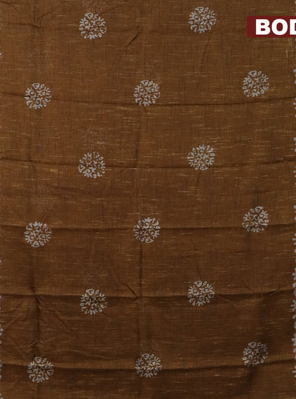 Jute cotton saree mustard yellow with batik butta prints and printed border