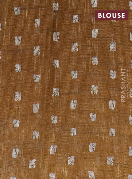 Jute cotton saree mustard yellow with batik butta prints and printed border