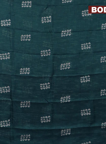 Jute cotton saree peacock green with batik butta prints and printed border