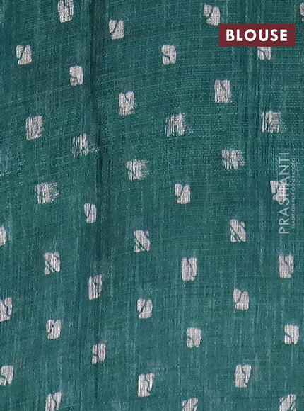 Jute cotton saree peacock green with batik butta prints and printed border