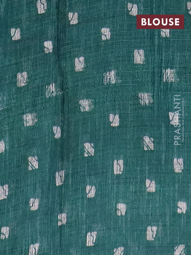 Jute cotton saree peacock green with batik butta prints and printed border