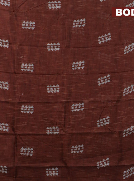 Jute cotton saree rust shade with batik butta prints and printed border