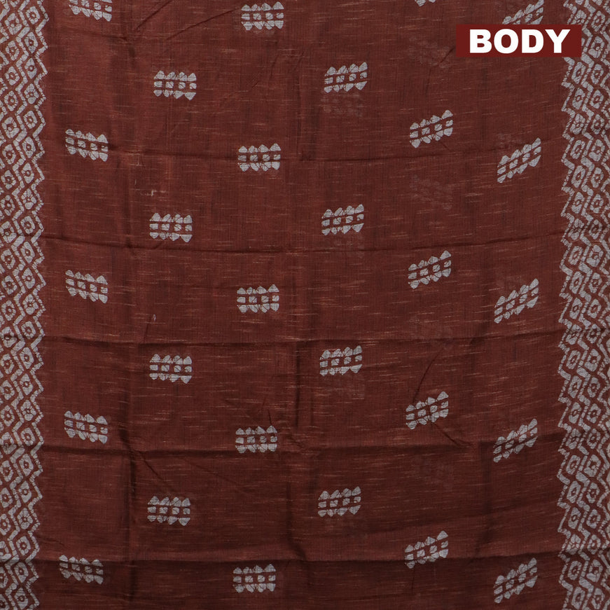 Jute cotton saree rust shade with batik butta prints and printed border