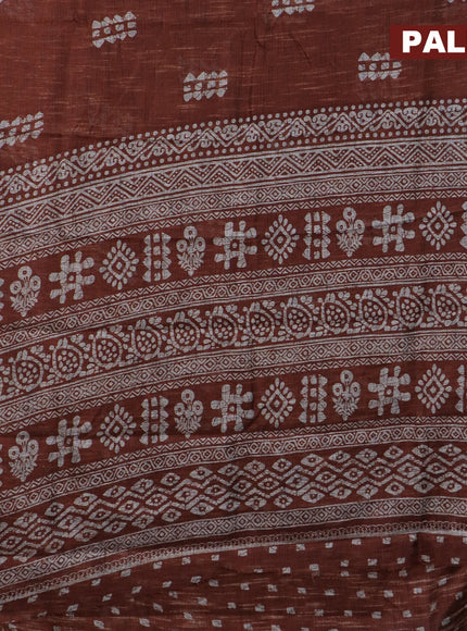 Jute cotton saree rust shade with batik butta prints and printed border