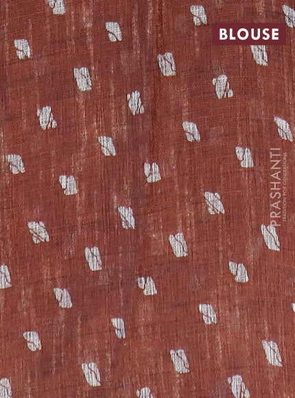 Jute cotton saree rust shade with batik butta prints and printed border