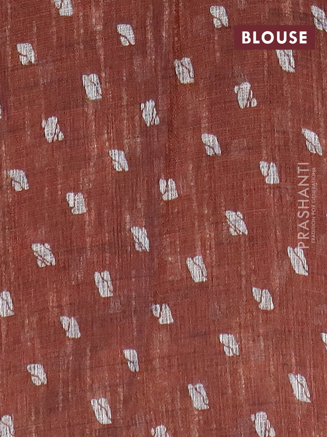 Jute cotton saree rust shade with batik butta prints and printed border