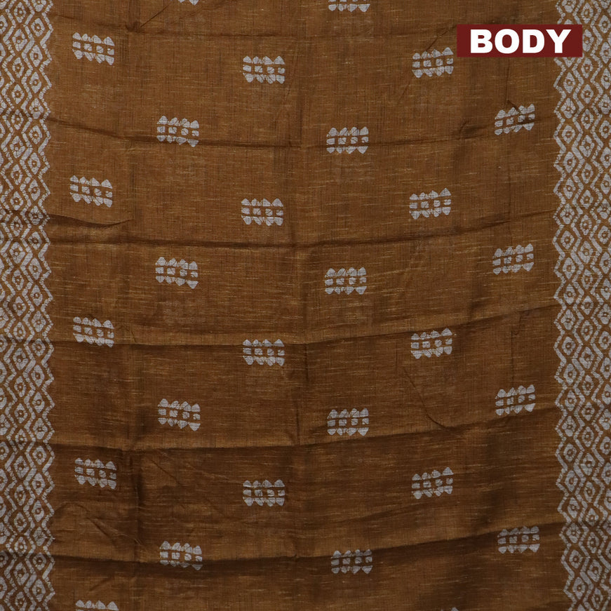 Jute cotton saree mustard yellow with batik butta prints and printed border