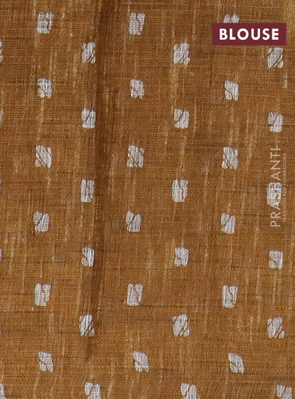 Jute cotton saree mustard yellow with batik butta prints and printed border