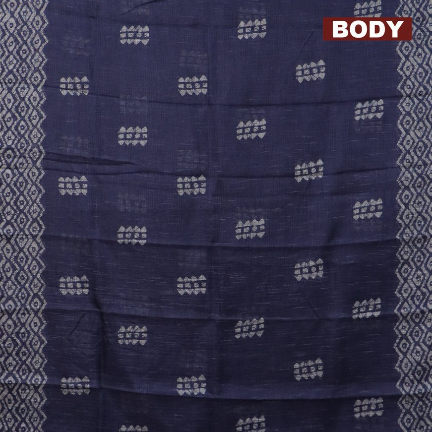 Jute cotton saree bluish grey with batik butta prints and printed border