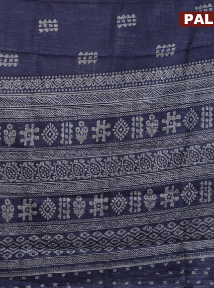 Jute cotton saree bluish grey with batik butta prints and printed border