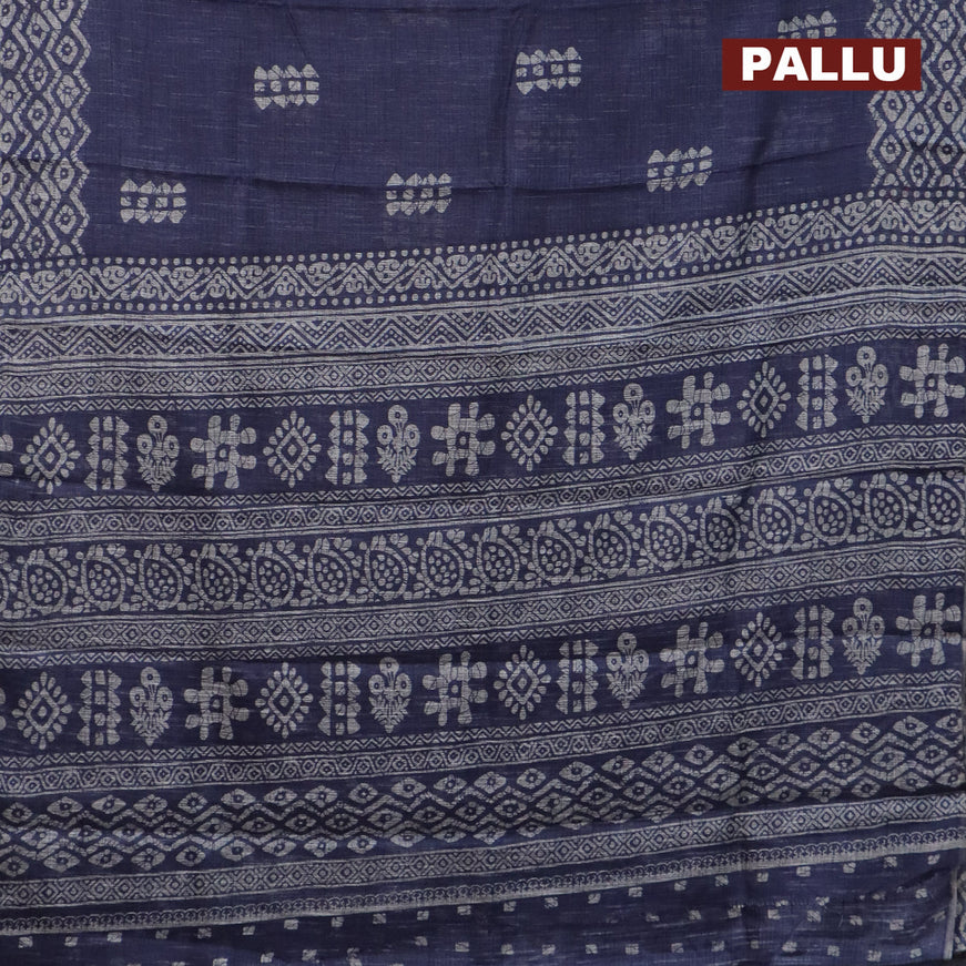 Jute cotton saree bluish grey with batik butta prints and printed border