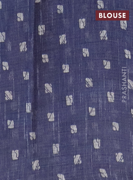 Jute cotton saree bluish grey with batik butta prints and printed border