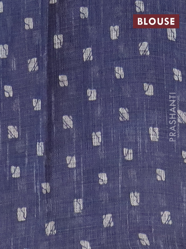 Jute cotton saree bluish grey with batik butta prints and printed border