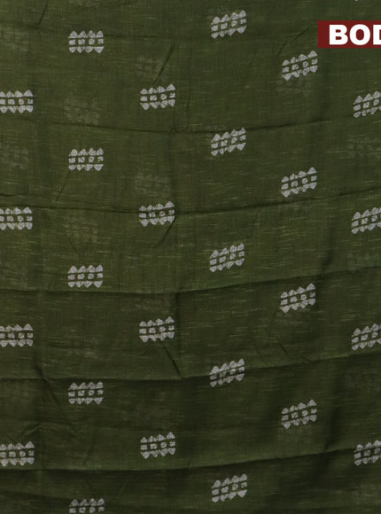 Jute cotton saree green with batik butta prints and printed border