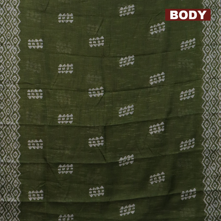 Jute cotton saree green with batik butta prints and printed border