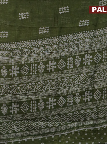 Jute cotton saree green with batik butta prints and printed border