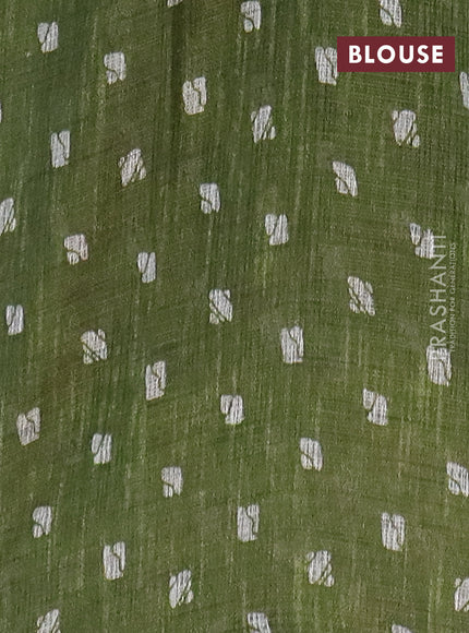 Jute cotton saree green with batik butta prints and printed border