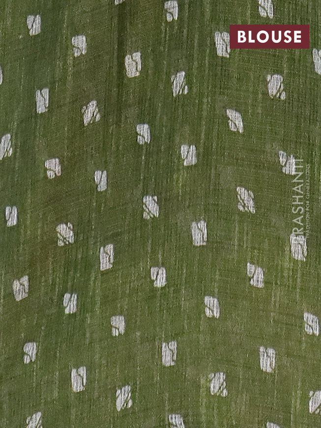 Jute cotton saree green with batik butta prints and printed border