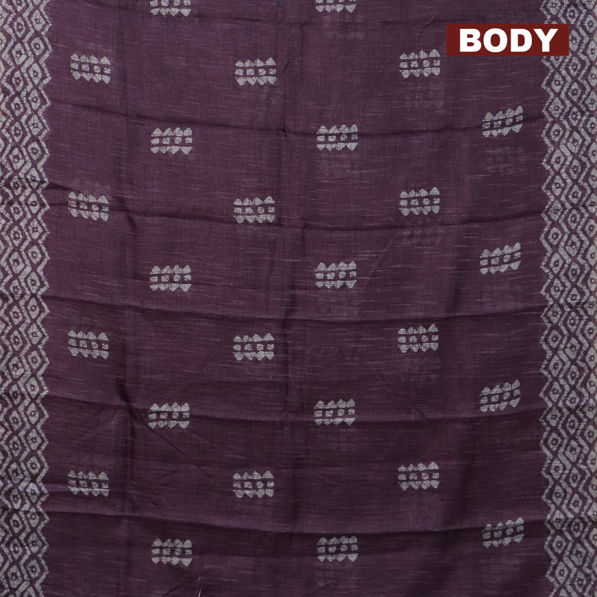 Jute cotton saree mild purple shade with batik butta prints and printed border