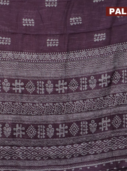 Jute cotton saree mild purple shade with batik butta prints and printed border