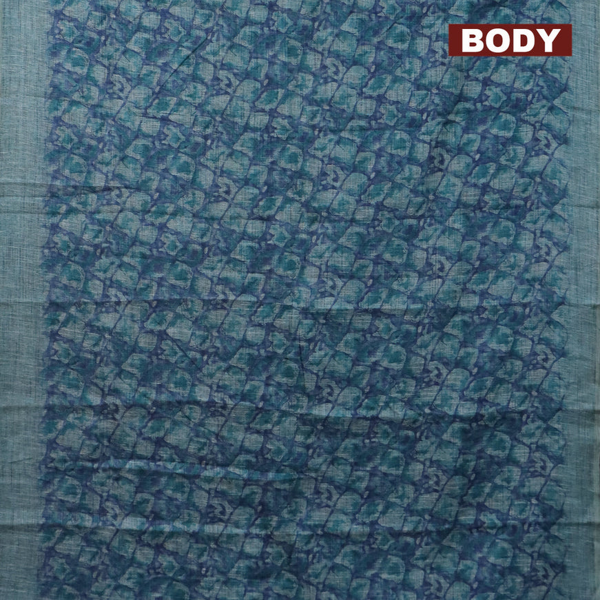 Jute cotton saree blue and teal blue with allover floral prints and simple border