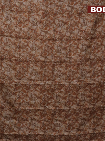 Jute cotton saree brown shade with allover floral prints and simple border