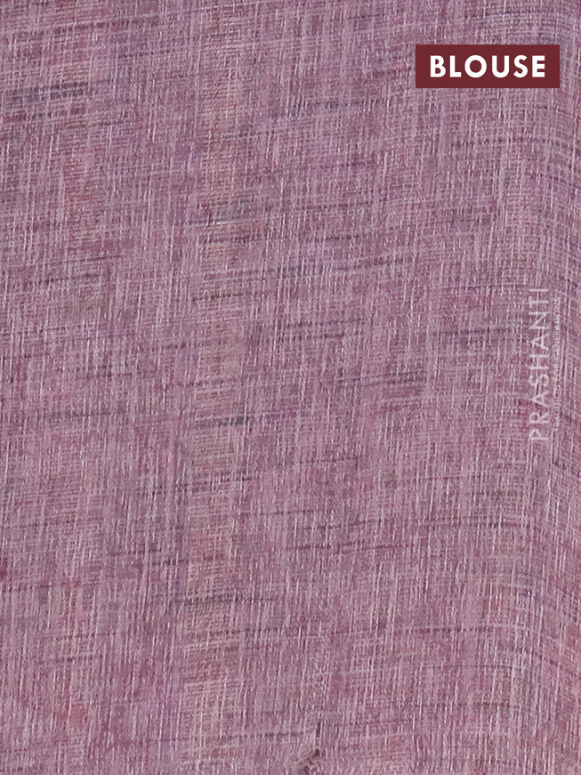 Jute cotton saree mild purple shade with allover floral prints and simple border