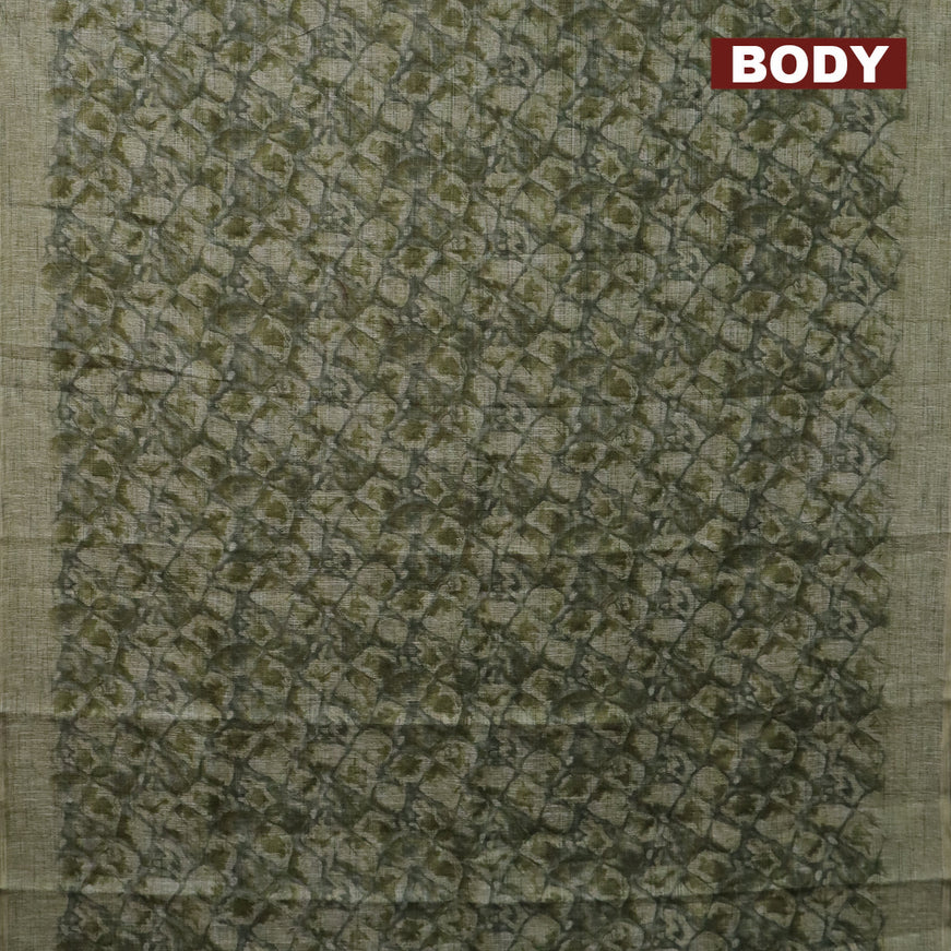 Jute cotton saree grey shade and sap green with allover floral prints and simple border