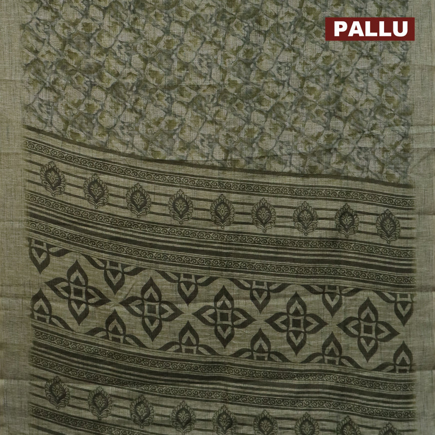 Jute cotton saree grey shade and sap green with allover floral prints and simple border