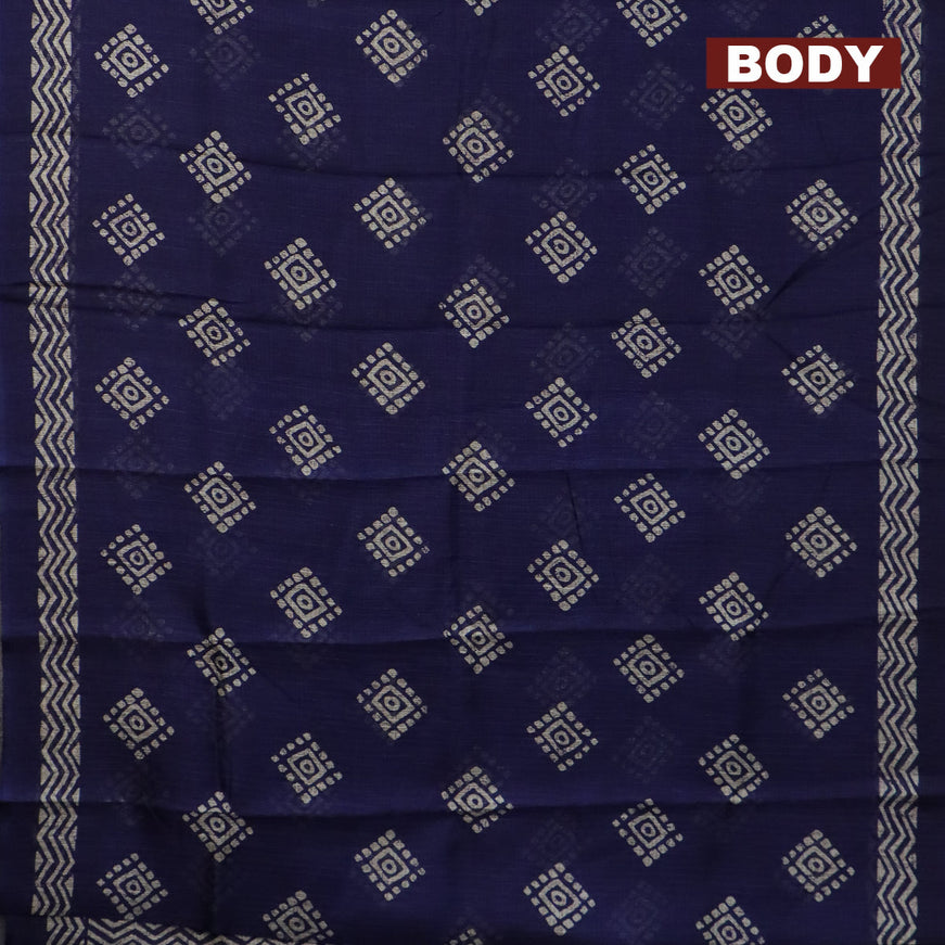 Jute cotton saree dark blue with butta prints and printed border