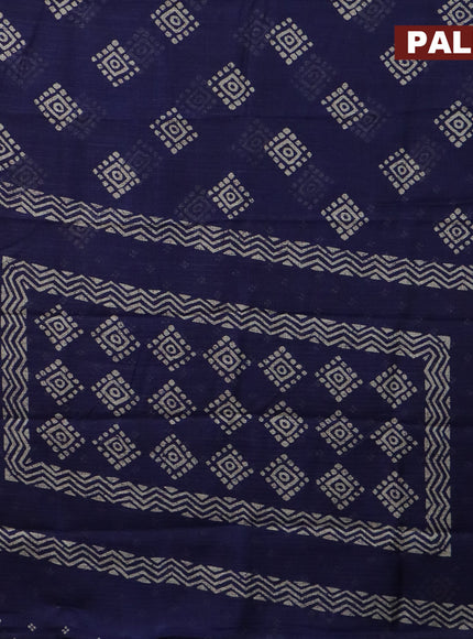 Jute cotton saree dark blue with butta prints and printed border