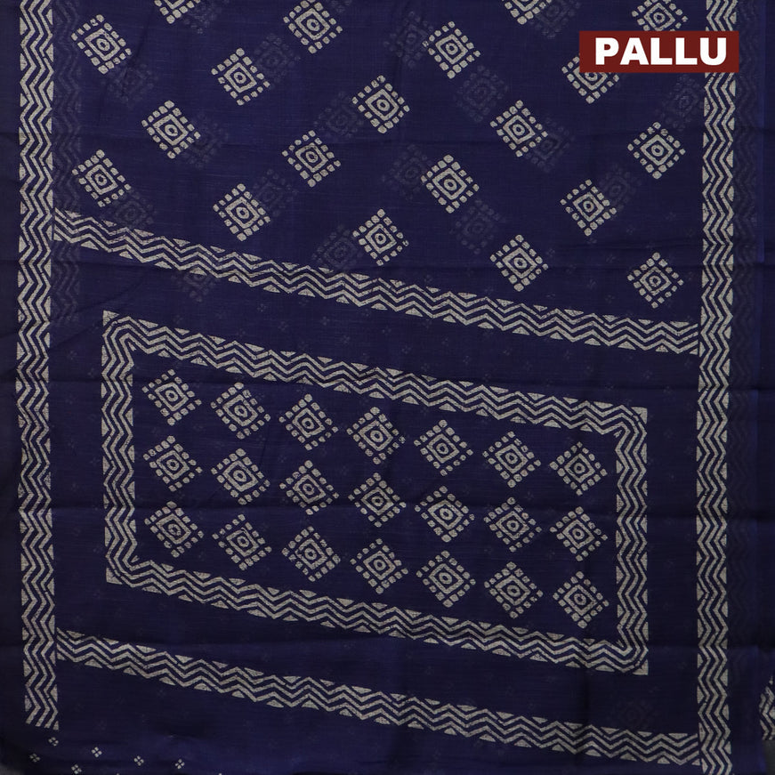 Jute cotton saree dark blue with butta prints and printed border