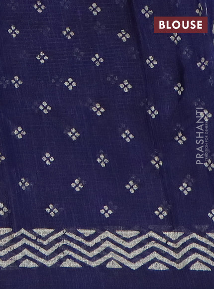 Jute cotton saree dark blue with butta prints and printed border