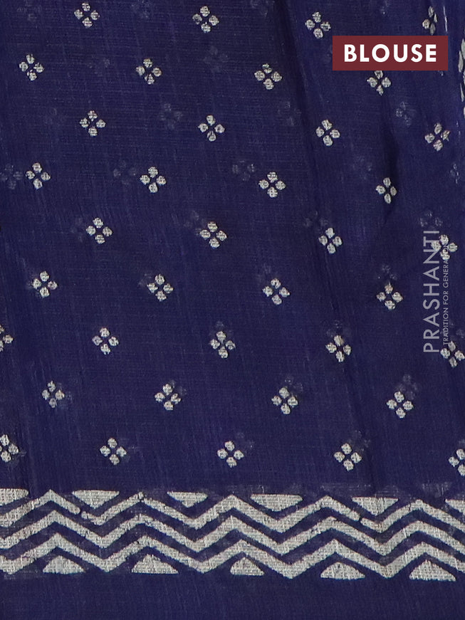 Jute cotton saree dark blue with butta prints and printed border