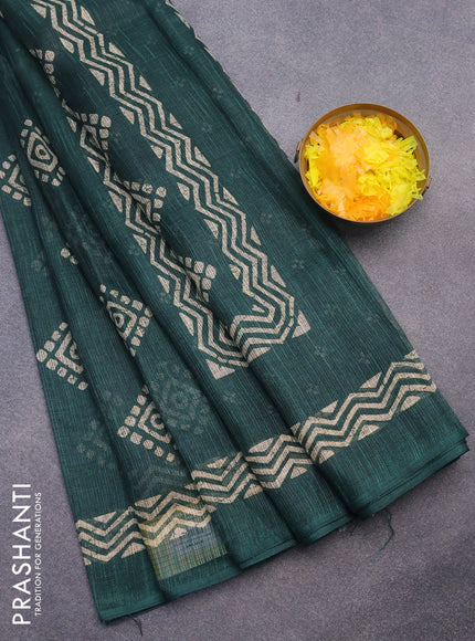 Jute cotton saree green with butta prints and printed border