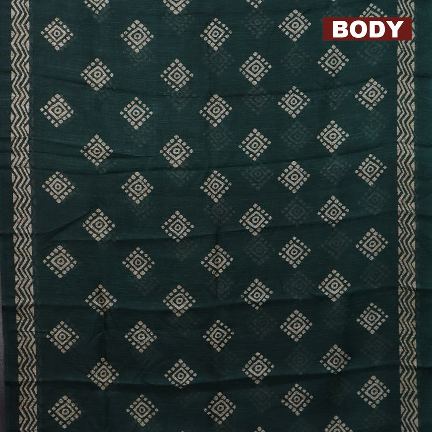 Jute cotton saree green with butta prints and printed border