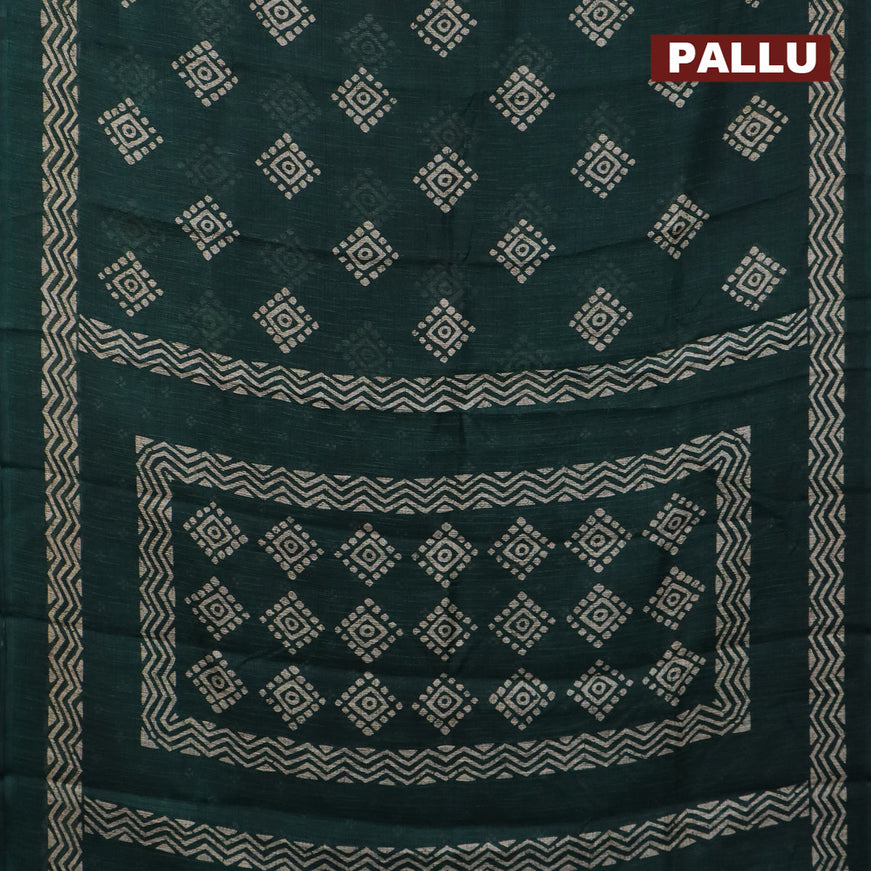 Jute cotton saree green with butta prints and printed border